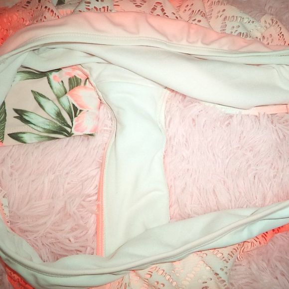 3 PC SWIMSUIT BIKINI FLORAL HALTER TOP TANKINI OP TIME AND TRU-WOMENS SIZE XL - Picture 7 of 8